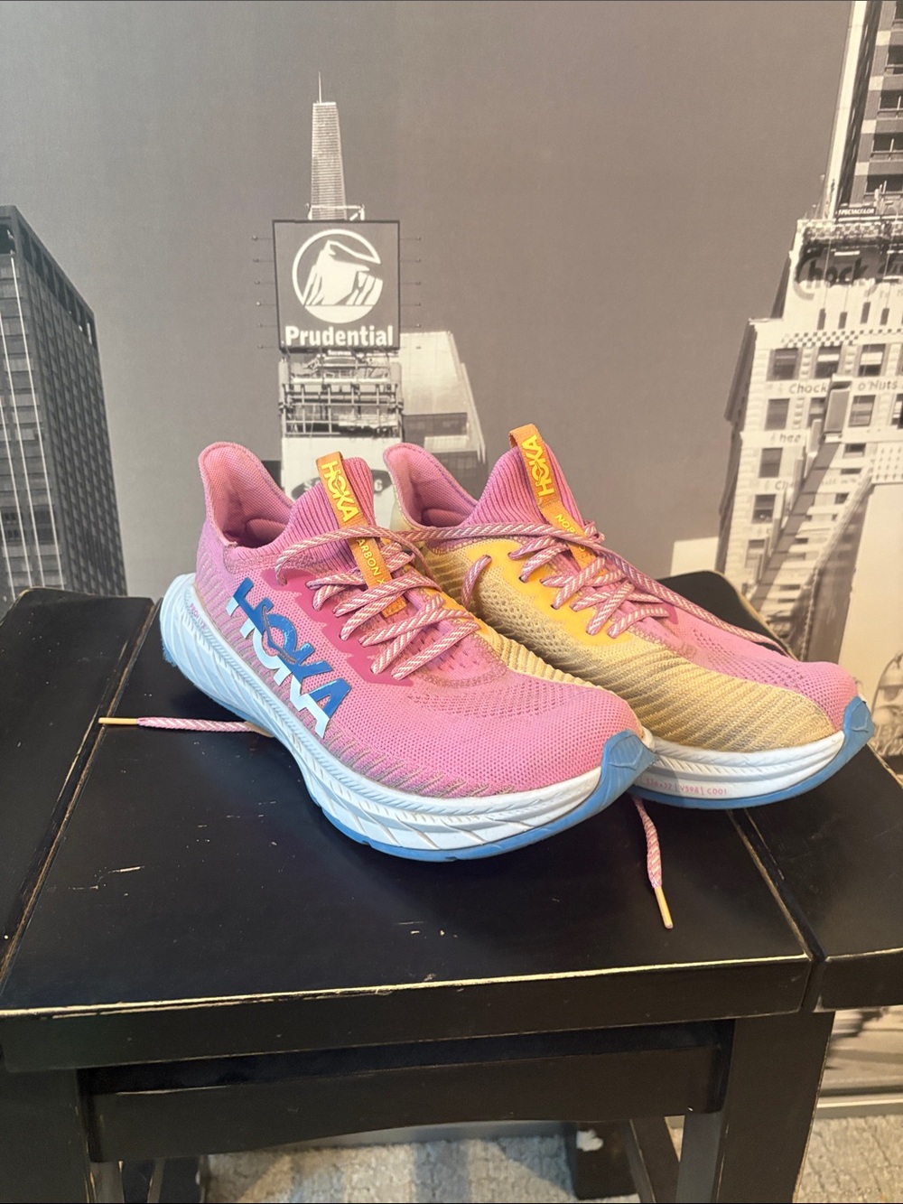 Hoka Women's Pink & Yellow Athletic Running Shoes with Blue Accents